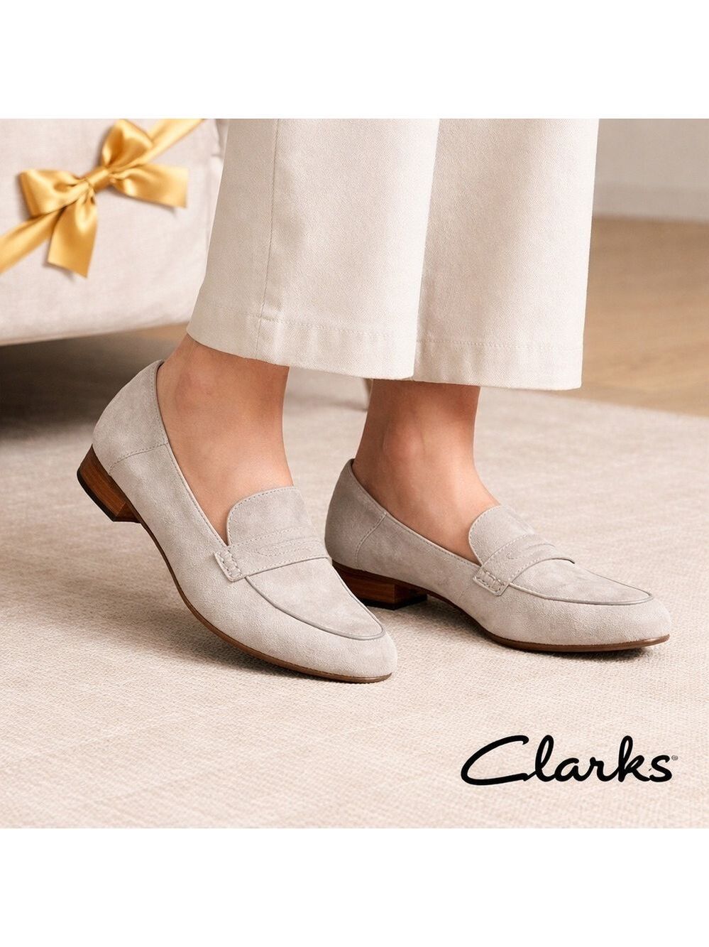 Clarks Women's Suede Loafers in Light Gray